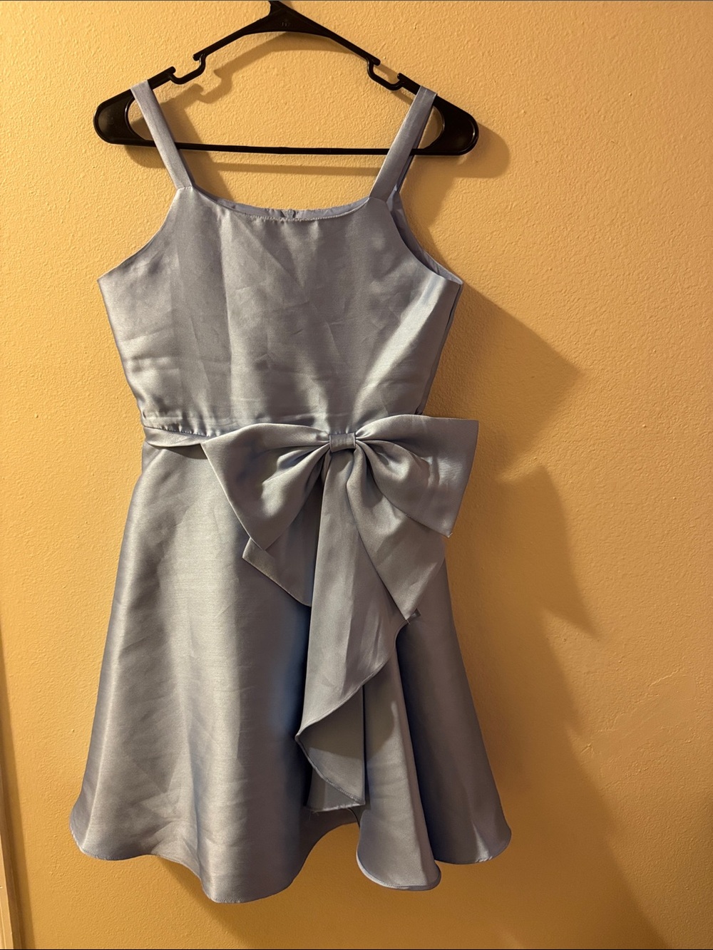 Rare Editions Light Blue Satin Party Dress with Bow Accent